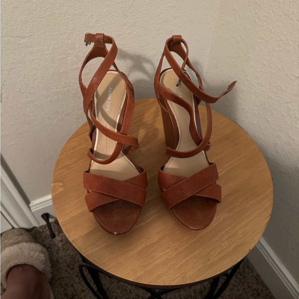 Gianni Bini Brown Strappy Heels with Ankle Buckle